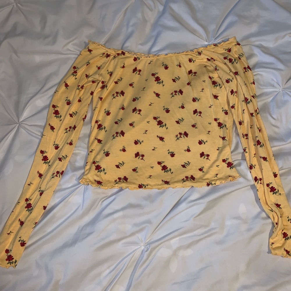 yellow rose long sleeve off the shoulder top